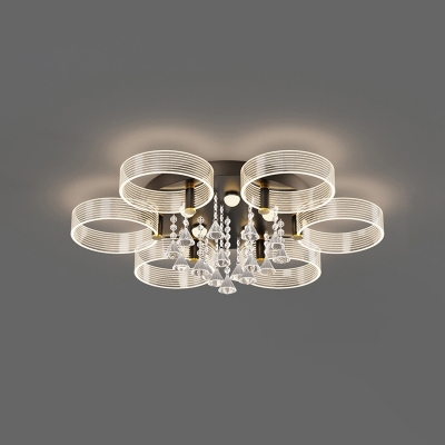 Black Flushmount Modern Living Room Ceiling Lamp with Crystal and Clear  Acrylic Cylinder Shade