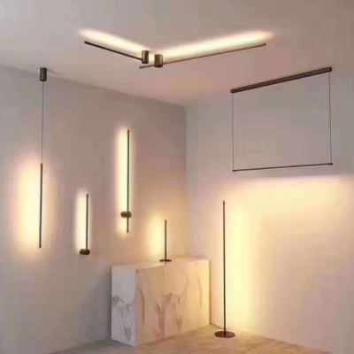 Black Linear Wall Lamp Aluminum Simple Design Minimalist Style LED 2 Light Wall Sconce
