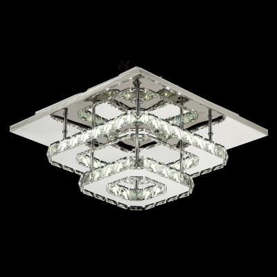 Geometric Semi Flush Mount with Clear Crystal Modern Fashion LED Ceiling Fixture in Stainless-Steel for Corridor