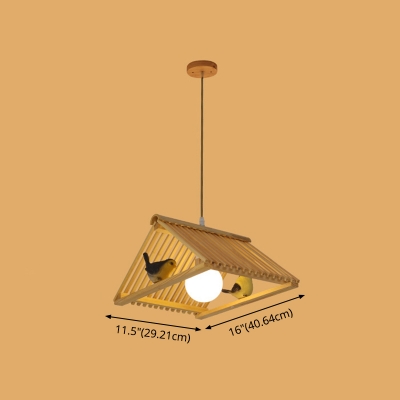 Japanese Flare Island Light Bamboo Suspended Lighting Fixture in Wood