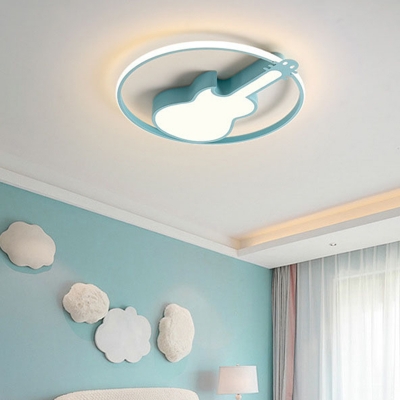 Kids Bedroom LED Metal Flushmount Fixture Cartoon Guitar Form Music Theme 1-Light Ceiling Light