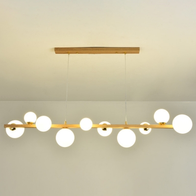 Linear Ceiling Hanging Light Postmodern Cream Bubble Glass Living Room Island Lamp in Wood
