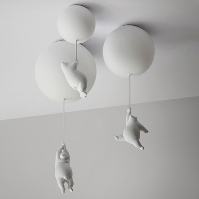 Polar Bear Ceiling Fixture White Balloon 1 Bulb Flush Mount Light with Cream Glass Shade for Nursery
