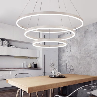 Post Modern White Chandelier Tiered LED Light Circular Ring Chandeliers for Dining Room Foyer Farmhouse