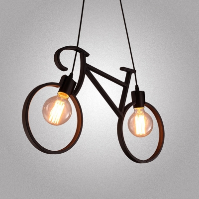Postmodern Bike Shaped Pipe Pendant Lamp 2 Bulbs Metal Hanging Island Light for Bedroom