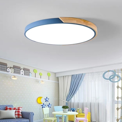 Splicing Circle Ultrathin Ceiling Lamp Macaron Acrylic Living Room LED Flush Mounted Light in Wood