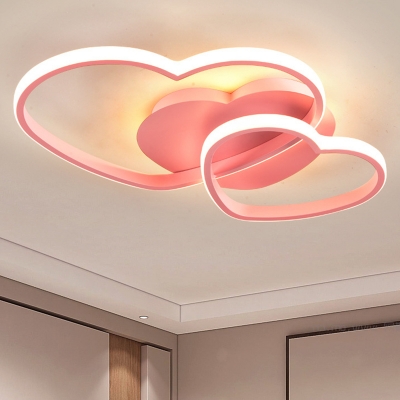 Stacked Metal Frame LED 1-Light Flushmount Light Acrylic Hearts Form Kids Bedroom Flush Mount Ceiling Fixture