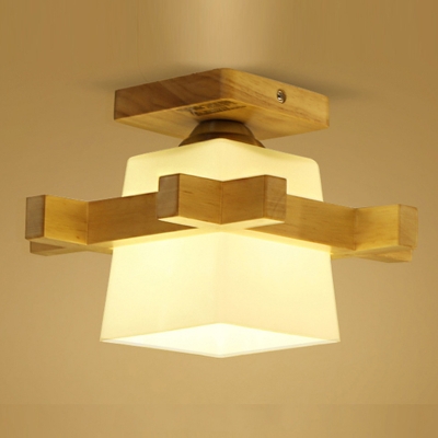 Asian Stylish Flushmount Light Wooden 1 Light Ceiling Lamp for Shop Dining Room