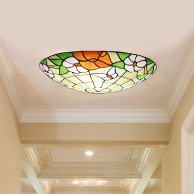Bowl Ceiling Lamp Stained Glass Tiffany Rustic Flush Mount Light for Study Room Living Room