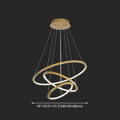 Circular Living Room LED Chandelier Metal Simple Style Pendant Light Fixture in Gold