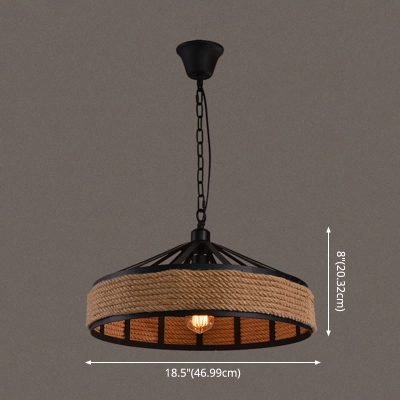 Conical Rope Pendant Light Kit Farmhouse 1-Light Restaurant Ceiling Hang Light in Black, 18.5