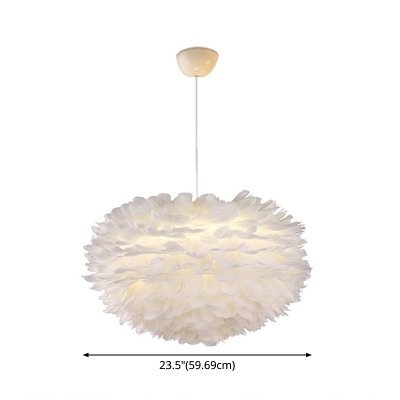 Feather Ball Chandelier Pendant Nordic Ceiling Suspension Lamp for Girls Bedroom in White