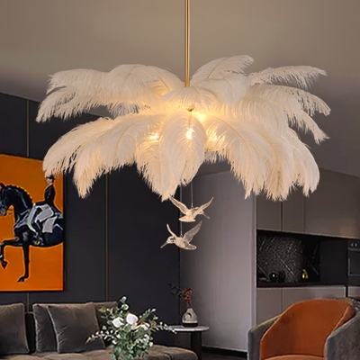 Feather Layers Pendant Chandelier Contemporary 1 Bulb Hanging Ceiling Light in Gold for Bedroom