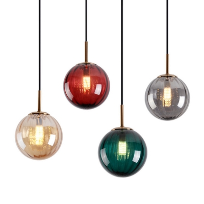 Mid-Century Oval Hanging Light Kit Glass 1-Light Restaurant Drop Pendant in Brass