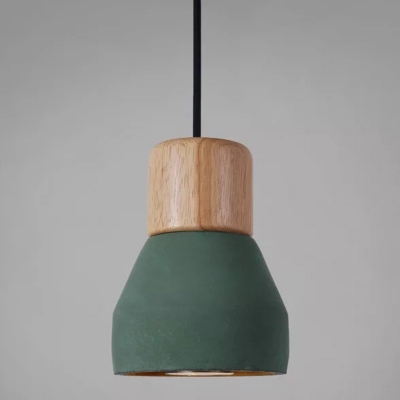 Nordic Style Pendant Light 5 Inchs Wide Single Head Cement & Wood Hanging Lamp for Hallway