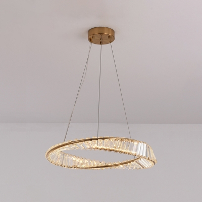 Ring Hanging Light Kit Minimalist Irregular Crystal Beaded Gold LED Chandelier Lighting