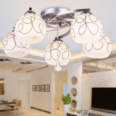 Table Tennis Board Bedroom Flushmount Metal with White Glass Shade Modern LED Semi Flush Mount Lamp Fixture in White