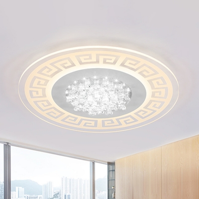 Ultrathin Acrylic Disc Flush Lamp Chinese Style White LED Ceiling Light Fixture with Globe Crystal