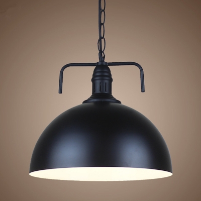 1 Light Metal Dome Pendant Light in Black Finish 12 Inchs Wide for Kitchen Island Dining Table Restaurant