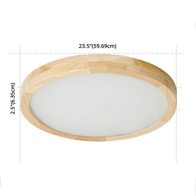 Bedroom LED Flushmount 2.5 Inchs Height Nordic Wood Thin Ceiling Flush Light with Round Shade