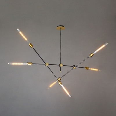Black Iron Crossed Line Pendant Light Farmhouse Restaurant Chandelier with Open Bulb Design