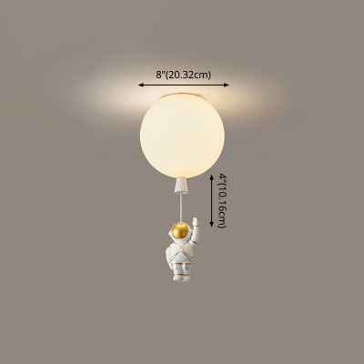 Cartoon 1-Light Pendant Fixture White Balloon Flush Mount Light with Cream Glass Shade for Nursery