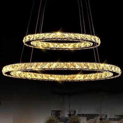 Circular Hanging Light Kit LED Crystal Contemporary Pendant Chandelier in Clear for Living Room