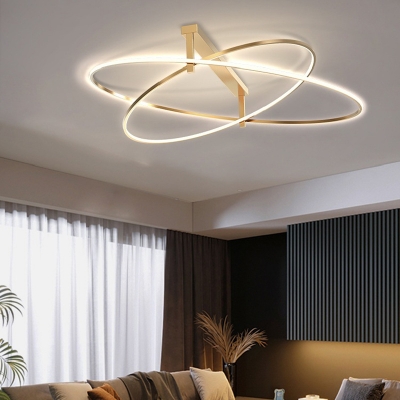 Double Rings Postmodern Orbit Ceiling Flush Light Metal Bedroom LED Flush Mounted Lamp in Gold