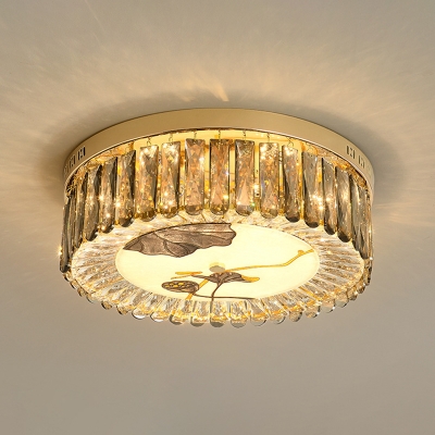 Modern Drum Flush Mount Light 19.5 Inchs Wide Clear Crystal LED Ceiling Fixture for Living Room