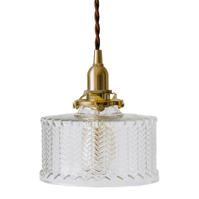 Prismatic Glass Drum Hanging Light Modern Fashion 1 Light Pendant Lamp in Brass for Kitchen