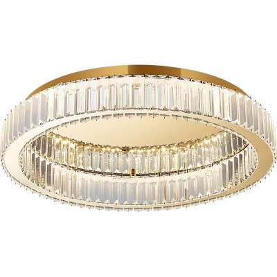 Ring Bedroom Flush Mount Light Crystal Strand 5 Inchs Height Simple Style Ceiling Lamp in Brass