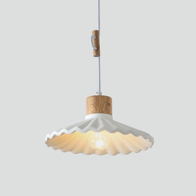 Scalloped Pendant Lighting Postmodern Cement 1 Light Wooden Suspension Lamp for Bedside