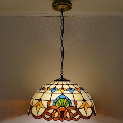 Stained Glass Bowl Pendant Lamp 1 Head Victorian Style Plug in Ceiling Light for Balcony