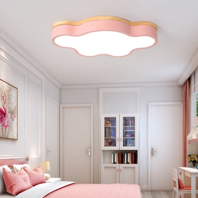Wooden Nordic Style Cloud Ceiling Light Acrylic Candy Colored LED Flush Light for Study Room