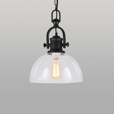 1 Light Glass Dome Pendant Light in Black Finish for Kitchen Island Dining Table Restaurant with Platen Glass Diffuser