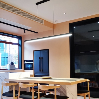Black Bar Shaped Metal Island Light LED Hanging Pendant Light for Dining Room