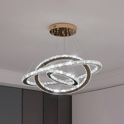 Circular Crystal Hanging Pendant Simple Style LED Stainless-Steel Ceiling Chandelier for Living Room