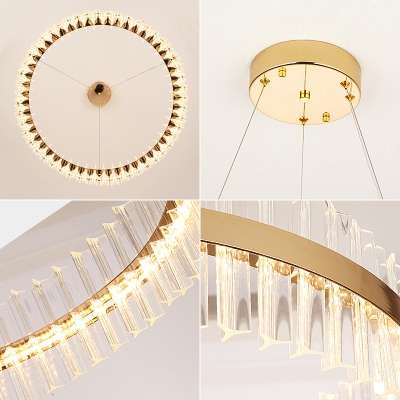 Clear Crystal Ceiling Chandelier Fixture Modern Golden Crystal Prism Pendant Lamp in 3 Colors Lights