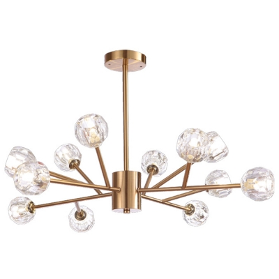 Faceted-Cut Crystal Ball Chandelier Postmodern Living Room Ceiling Chandelier in Gold