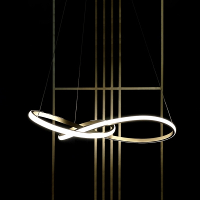 Gold Twisting LED Suspension Light Art Deco Metal Pendant Chandelier for Restaurant