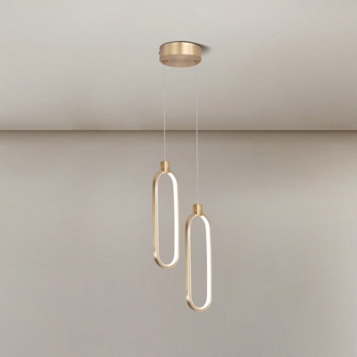 Minimal LED Pendant Lamp Gold Oval Hanging Light with Metal Shade for Living Room