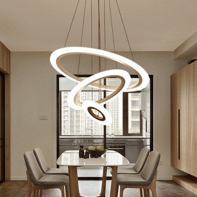 Post Modern White Chandelier Tiered LED Light Acrylic Circular Ring Chandeliers for Dining Room