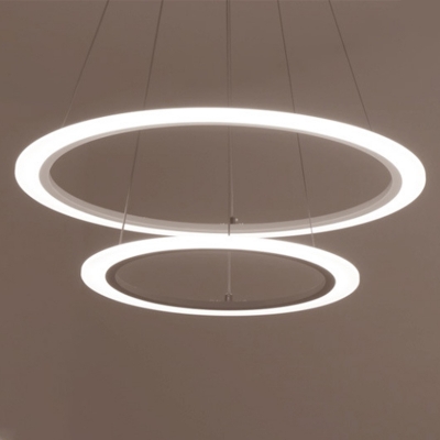 Post Modern White Chandelier Tiered LED Light Acrylic Circular Ring Chandeliers for Dining Room