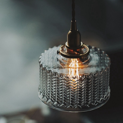 Prismatic Glass Drum Hanging Light Modern Fashion 1 Light Pendant Lamp in Brass for Kitchen