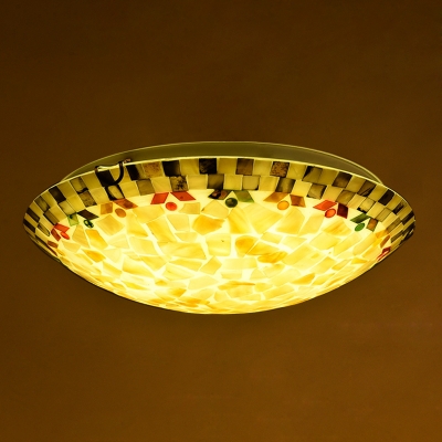 Shell Beige Flush Mount Ceiling Light Bowl LED Mediterranean Ceiling Lighting for Bedroom