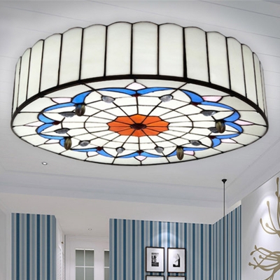 Tiffany Style Flush Mount Ceiling Light with Geometric Patterns Painting Shade for Living Room Bedroom