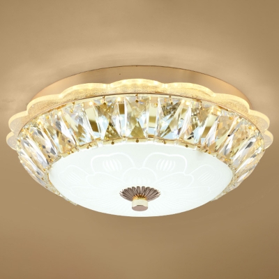 White Glass Ceiling Light Modern Gold LED Flush Mount Light in White Light for Living Room Dining Room