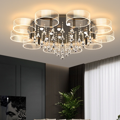 Black Flushmount Modern Living Room Ceiling Lamp with Crystal and Clear  Acrylic Cylinder Shade