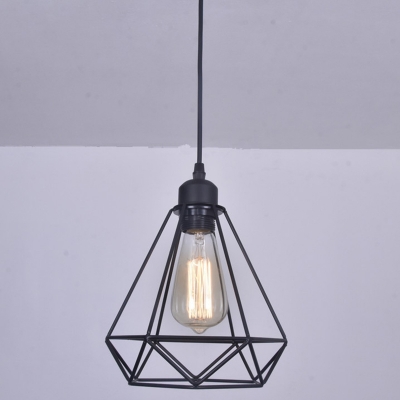 Caged Hanging Light Fixtures Vintage Industrial Iron 1 Light Pendant Lighting for Restaurant in Black
