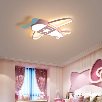 Cartoon Aircraft LED 1-Light Flushmount Lights Metal Kids Ceiling Mounted Fixture for Bedroom